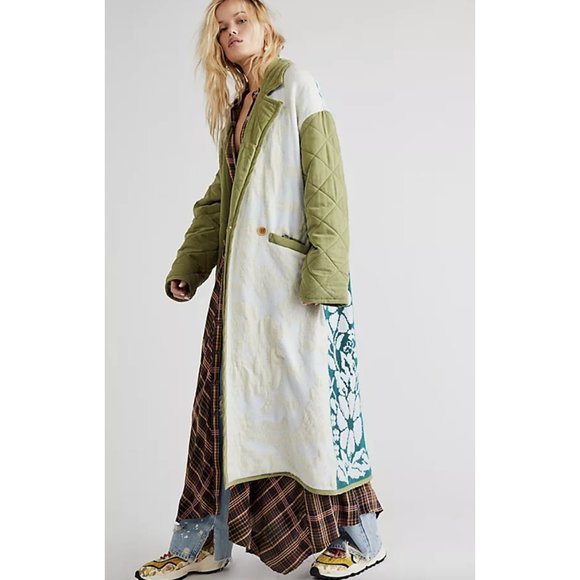 Free People Home Sweet Home Coat Quilted Sweater Knit Duster Jacket Size Medium
